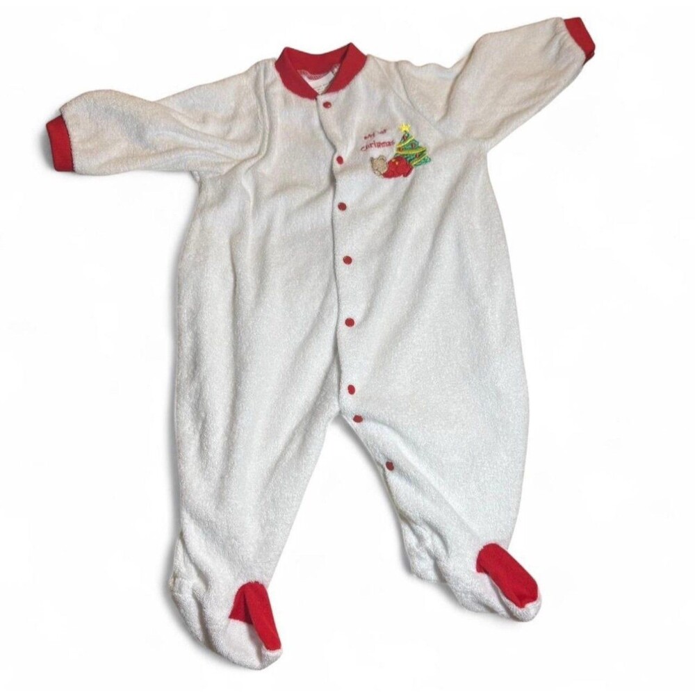 VTG Y2K Alexis Baby Christmas Red White Footed Jumpsuit and Hat 9 Months Retro